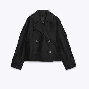 Zara ZW Collection Short Trench Coat NWT Size L in Black